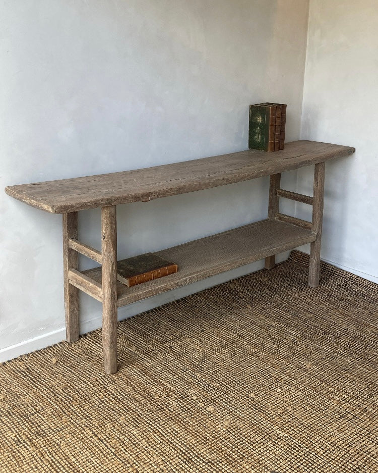 Antieke houten wandtafel met extra legplank