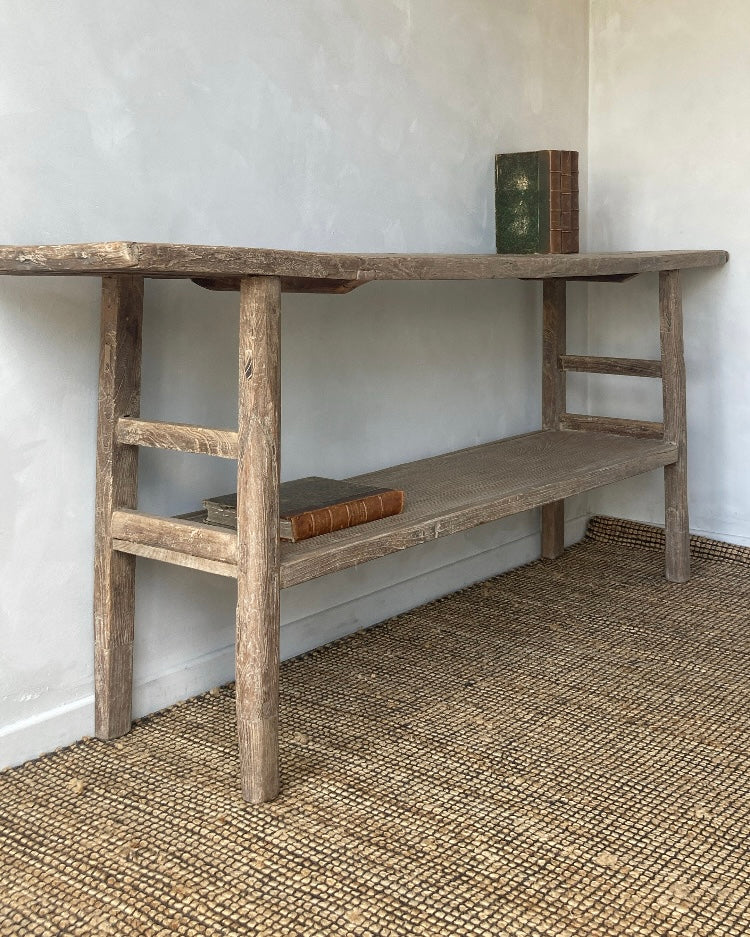 Antieke houten wandtafel met extra legplank