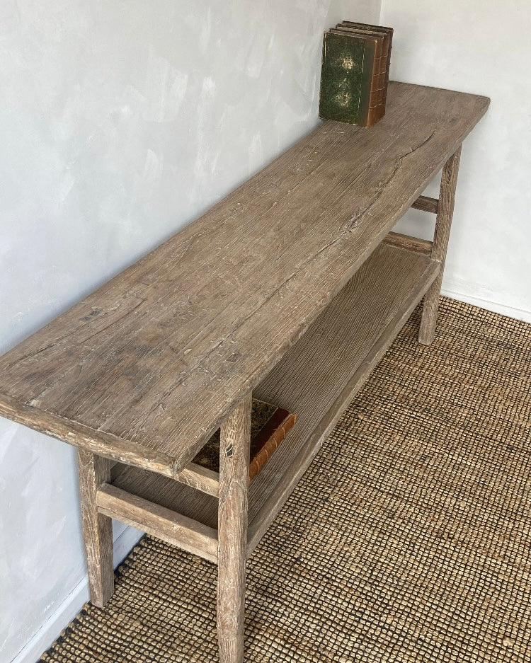 Antieke houten wandtafel met extra legplank