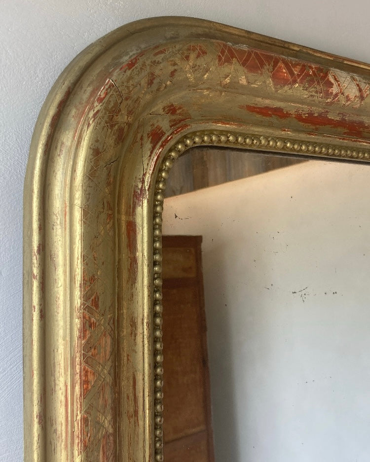 Grote authentieke oude spiegel goud