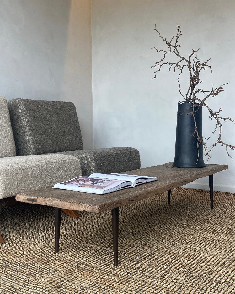 Houten salontafel metalen poot